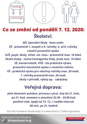 školství a doprava změny od 7.12.2020
