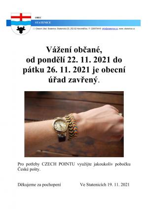 Obecní úřad bude v týdnu od 22.11. do 26.11. 2021 zavřený 1