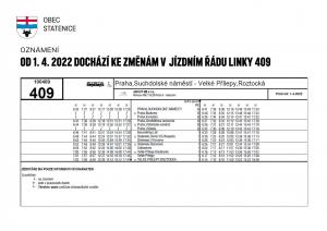 zMĚNA JÍZDNÍHO ŘÁDU LINKY 409. 1